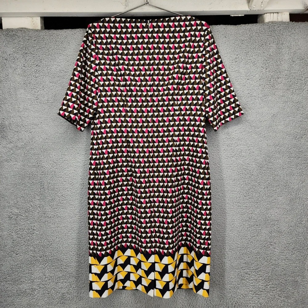 Hugo Boss Womens Geometric Triangle Print Sheath Dress Brown Pink Yellow US 12